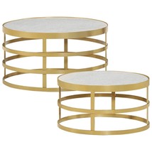 vidaXL Brass & Marble Coffee Table Set, Round, 2-Piece, Minimalist Design - $192.49