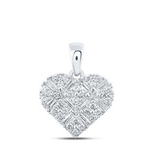 10kt White Gold Womens Baguette Diamond Heart Pendant 5/8 Cttw - £527.25 GBP
