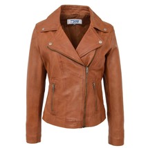 DR216 Women&#39;s Casual Smart Biker Leather Jacket Tan - £128.40 GBP