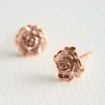 14CT Rose Gold Finish Bloom Rose Stud Earrings For Gifts Summer sale - £29.88 GBP
