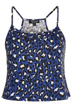 Topshop Short Cropped Animal Print Blue Leopard Cami Top Viscose Free Shipping - $64.32