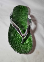 Green Metal Flip Flop Sandal Tray Dish Trinket Wall Hanger 12 x 4.5 Beach New - £11.17 GBP