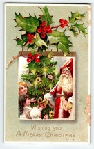 Santa Claus Christmas Postcard Long Robe Old World Children Tree Germany - £14.55 GBP