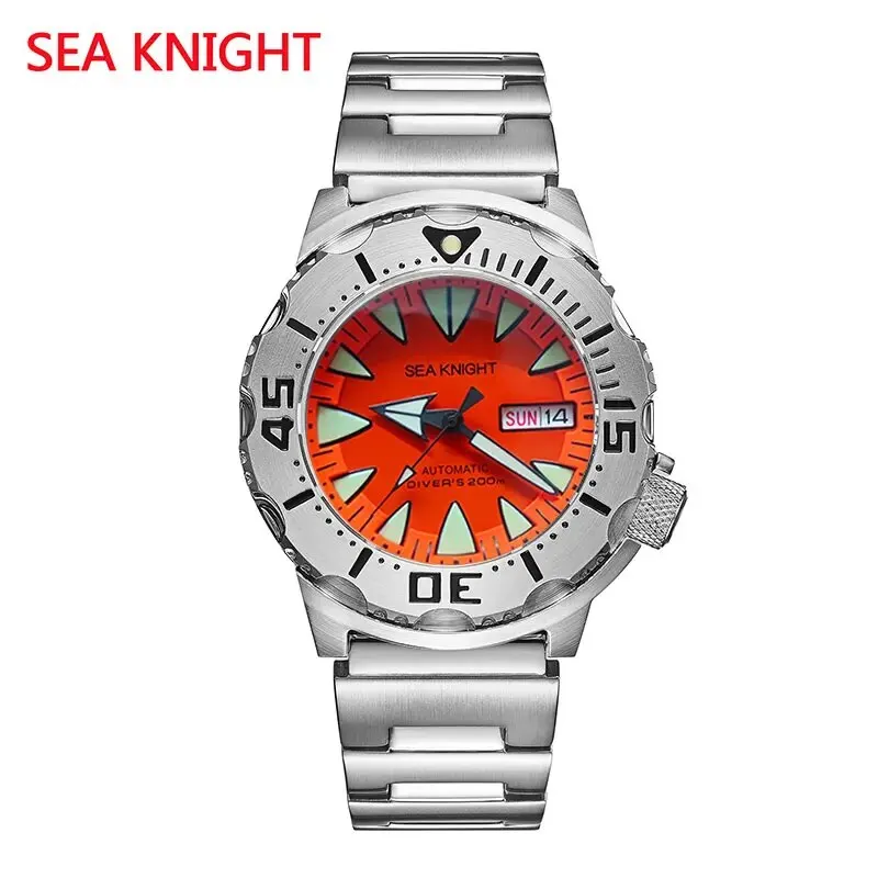 Monster V2 Men Diver Watch Sapphire 200M Waterproof Red Dial Stainless S... - £316.17 GBP