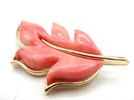 Sarah Coventry Brooch Autumn Splendor Pink Enamel Gold Leaf Lapel Hat Pin 3&quot; Vtg - $38.60