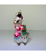 Christmas Ornament Llama With Santa Hat Glass Joy To The World Collection - £15.64 GBP