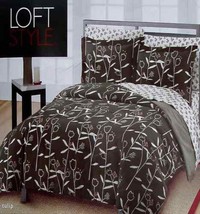 Abstract Tulips Floral Gray White Queen Comforter Sheets 7PC Bedding Set New - £95.17 GBP