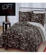 ABSTRACT TULIPS FLORAL GRAY WHITE QUEEN COMFORTER SHEETS 7PC BEDDING SET... - $120.45