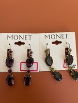Lot of 2 Money Faux Amethyst Peridot Art Deco Style  Dangle  Earrings New - £9.88 GBP