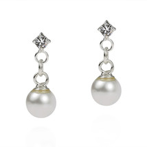 Simple Elegance Pearl Drop .925 Silver CZ Post Earrings - $7.91