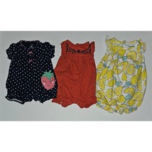 3 Baby Girl Romper Lot NB Newborn 3 Months Carter&#39;s Lemon Spring Summer ... - $14.80