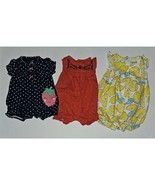 3 Baby Girl Romper Lot NB Newborn 3 Months Carter&#39;s Lemon Spring Summer ... - $14.80