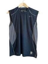 Nike Pro Combat Sleeveless Fitted Shirt Men Size Medium Black Gray Mesh Active - $15.71