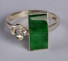 925 Silver Cert&#39;d Untreated Natural Green Grade A Jadeite Ring Gift z8827 - €72,01 EUR