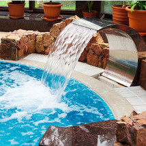 VEVOR Pool Waterfall Fountain Stainless Steel Curved Water Feature Pond ... - $158.99