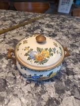 Asta Enamelware Dutch Oven Floral Pot Cookware Lid 8.5&quot; Brass Handles Ge... - £31.61 GBP