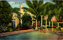 Florida Miami Estate Backyard Pool &amp; Garden FL Postcard K39 - $7.76
