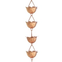 Lotus Flower 8.5-Ft Pure Copper Rain Chain for Rainwater Downspout - £166.10 GBP