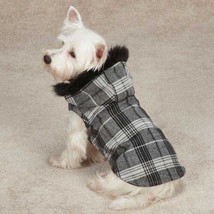 NWT Zack &amp; Zoey Park Avenue Pet Dog Coat  Black White Silver Plaid Size XS - £20.43 GBP