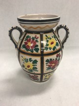 Italy small 2 handle vase hand painted pottery ceramic 6 by 5 inch urn flower - £39.56 GBP