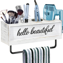 Rustic Hair Dryer Holder Wall Mounted, Hair Tools and Styling Organizer with Tow - £32.91 GBP