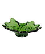 Art Glass Folded Swirl Candy Bowl Trinket Dish Green Vintage - £23.59 GBP