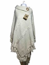 New AM Artesanato  One Size Poncho Made in Portugal Fringe Tight Knit Ivory - AC - £31.33 GBP