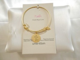 Unwritten  7&quot; Gold Tone Faith Hope Love Crystal Charm Bangle Y503 $55 - £18.95 GBP
