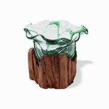 Molton Recycled Beer Bottle Glass Sweet Bowl On Wooden Stand - £39.30 GBP
