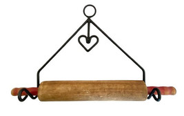 Rolling Pin Rack With Heart - Wrought Iron Kitchen Wall Mount Holder - £21.19 GBP