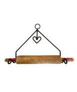 ROLLING PIN RACK with HEART - Wrought Iron Kitchen Wall Mount Holder - £21.14 GBP