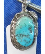 Signed Sterling Silver and Turquoise Pendant with Tooling - €103,50 EUR