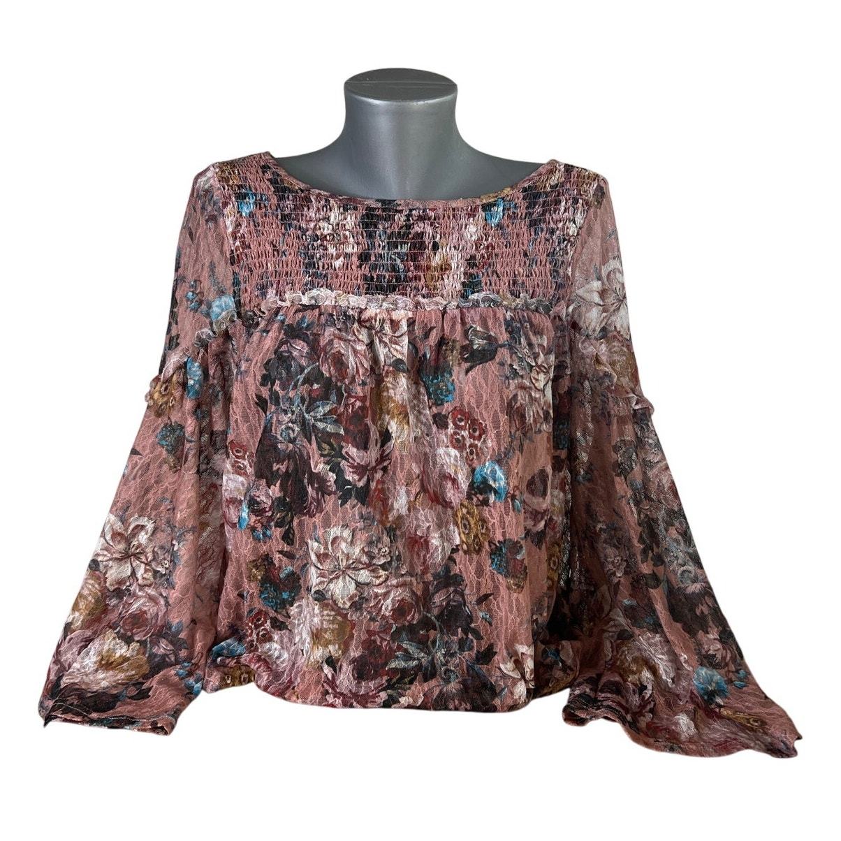 Anthropologie Akemi + Kin Women&#39;s Floral Pink Rose Patriza Blouse Size M... - $19.80