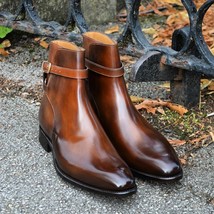 Handmade Leather Cognac Patina Ankle High Boots for Men Custom Made Men ... - £187.65 GBP