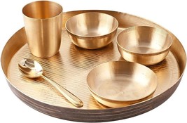 Bronze KANSA Dinner Set Thali Set 6 Pc (12 Inch) Dinner Plate, Spoon, Gl... - £106.58 GBP