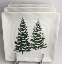 4 Square Salad / Dessert Plates Christmas Pine Trees 8 1/2&quot; New - £38.83 GBP