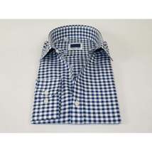 Men's Sports Dress Shirt MARCUZZI Turkey 100% Soft Cotton Marc9 Navy Checker image 2