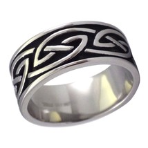 Dark Celtic Knot Ring Mens Womens Silver Stainless Steel Black Wedding Band 8mm - £7.90 GBP