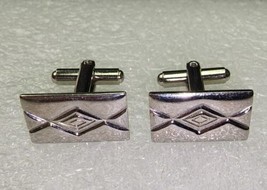 Vintage Silver Tone Rectangle Stylized Candy Modern Cufflinks - $11.87