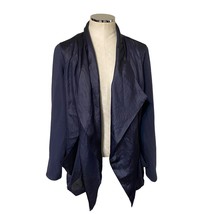 Vivienne Vivienne Tam Midnight Navy Blue Mix Media Satin Draped Waterfall Jacket - £20.79 GBP