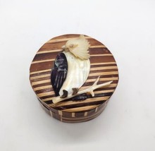 Vtg Chinese Handmade Bamboo Cockatoo Trinket Box Mother of Pearl Marquet... - £11.38 GBP