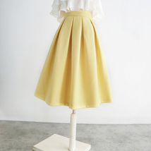 Winter Lime Green A-line Midi Woolen Skirt Women Custom Plus Size Pleated Skirt image 9
