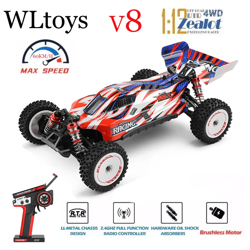 Newest Wltoys 124008 V8 1/12 2.4G Racing RC Cars 4WD Brushless Motor 60Km/H High - £155.09 GBP+