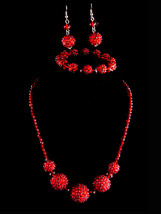 Deep Red Rhinestone necklace / chandelier earrings / Dazzling demi parur... - $70.00