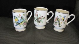 Royal Crown Porcelain Pedestal Gold Trim Bird Coffee Mugs/Tea Cups Set of 3 - £11.67 GBP