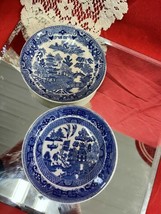 Semi China 1832 Ridgway Blue Willow Shallow Fruit Dessert Bowls set of 2 - £4.69 GBP