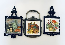 Cast Iron Trivets with Tiles Wall Hangings Black Scroll and Gray Tea Pot Shape - £18.54 GBP