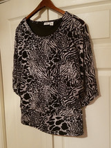 Cato Ladies Size Small Black &amp; White Design Stretch Top Shirt - £13.20 GBP