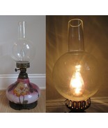 antique Hurricane Lamp oil gwtw Table Flowers 1800&#39;s RARE BALL CHIMNEY - $3,341.37 MXN