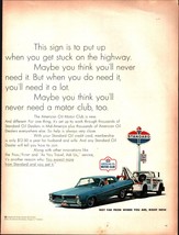1967 Vintage 10X13 Print Ad For Standard Oil American Oil Motor Club Blue Car - £20.76 GBP